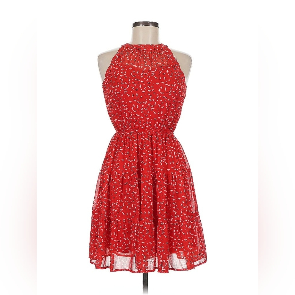 *NWOT* Monteau LA Women's Medium Red Ruffle Tiered Sleeveless Halter Midi Dress - Picture 10 of 13
